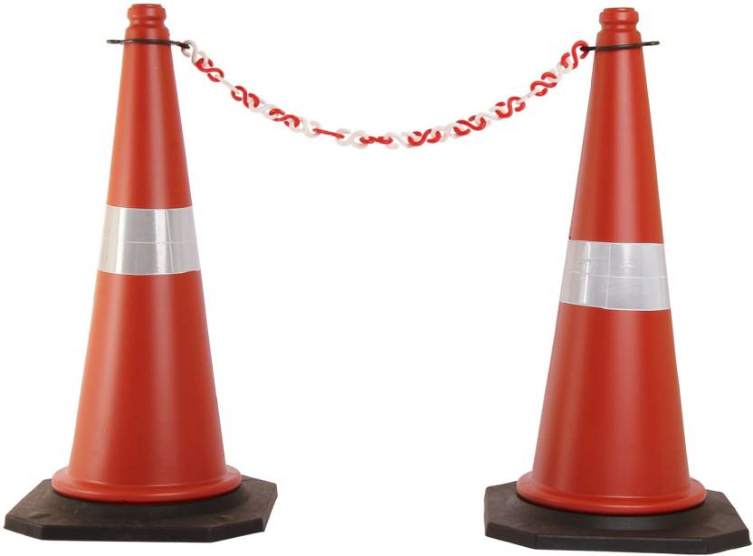 HealthSafe Safety Cone with Chain and Black Rubber Base ,Reflective ...