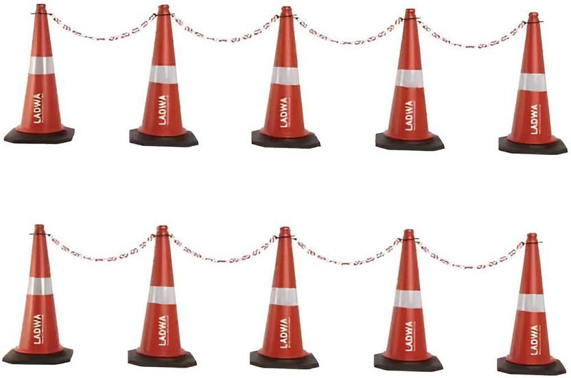 Ladwa 750mm Combo: 10 Impact-Resistant Traffic Cones, 10m Chain, 10 Hooks Emergency Sign(Reflective Sign)