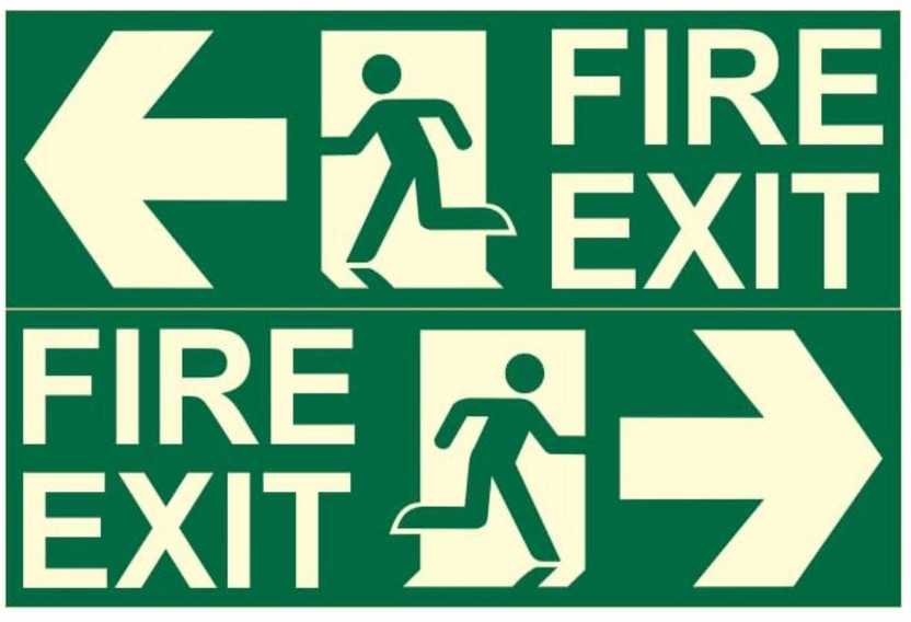 AQBP Fire Exit Sign Board 12x8 Inch Glow in Dark Safety Sign Emergency Sign(Reflective Sign)
