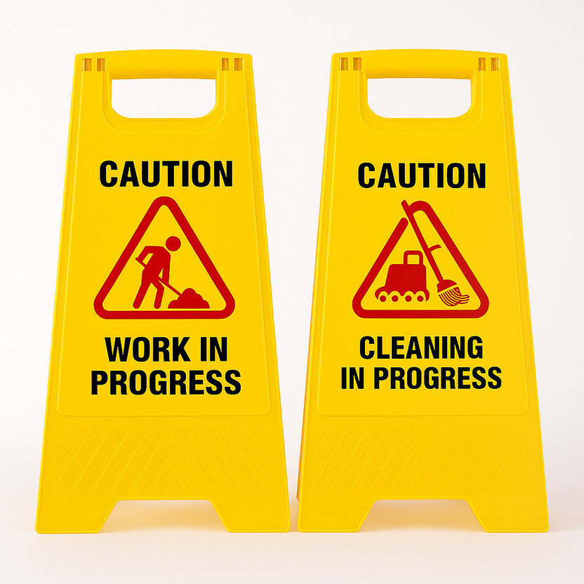 SOLACE HYGIENE Work in Progress & Cleaning in Progress signboard for Commercial Uses Emergency Sign(Reflective Sign)