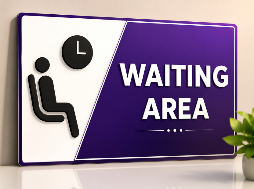 Packpluss Waiting Area Sign Board 12in x 7in For Offices Banks Clinics Hospitals 5mm Thick Emergency Sign