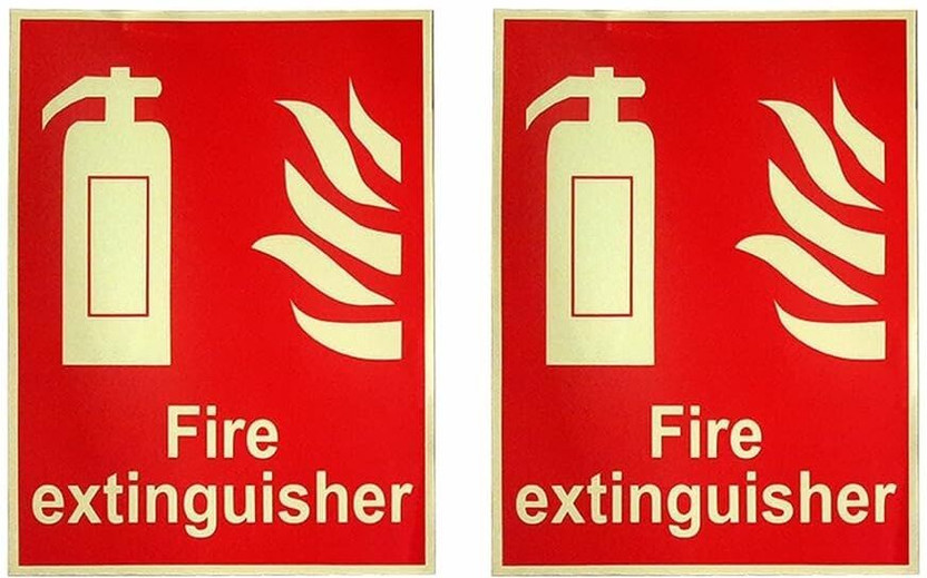 Berrybox Glow in The Dark Fire Extinguisher Fire Equipment Self Adhesive Vinyl 20*15 cm Emergency Sign