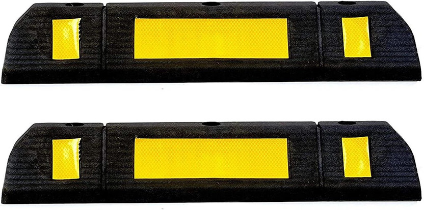 Ladwa 600 mm Pack of 2 Rubberised Car Wheel Parking Stopper for Garage Floor with Reflective Yellow Tape Curb Emergency Sign(Reflective Sign)