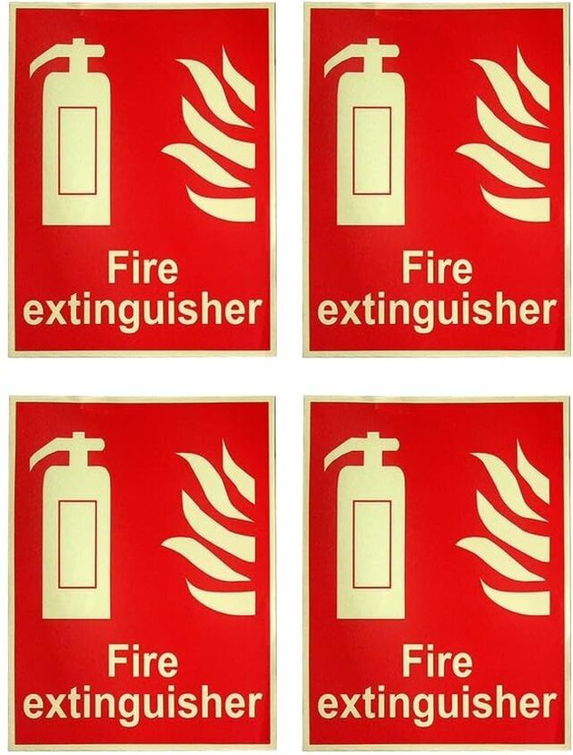 Berrybox Glow in The Dark Fire Extinguisher Fire Equipment Self Adhesive Vinyl Sticker Emergency Sign