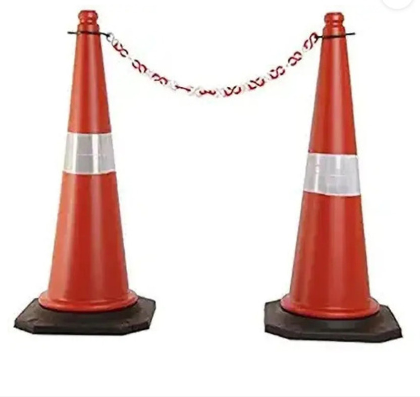 Safepath Base 2 traffic cones, 750mm with 2 mtr chain +2 hook, Pack of 2 Emergency Sign Emergency Sign(Reflective Sign)