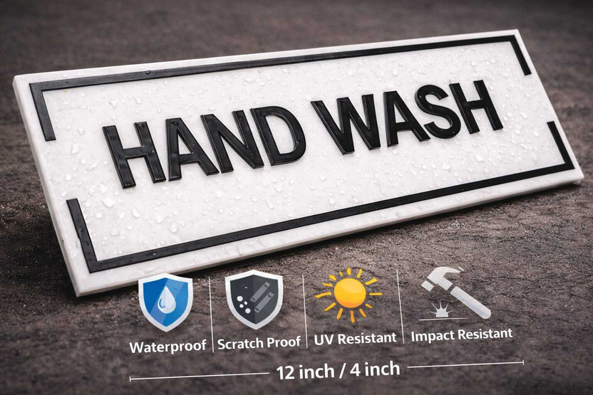 GayatriLED 3D Acrylic HAND WASH Signage 12x4 Inch for Offices, Hotels, Restaurants & Home Emergency Sign