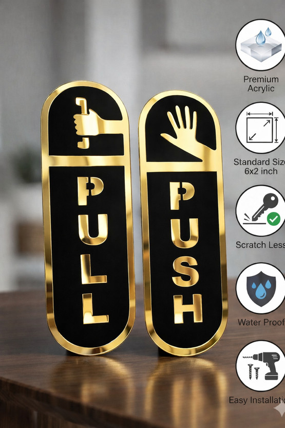 GayatriLED 3D Acrylic Golden Mirror Push Pull Door Sign, for Office, Shop, Hotel Emergency Sign