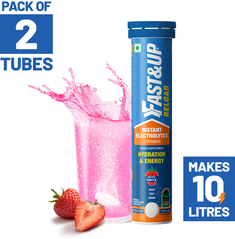 FAST&UP Reload Hydration & Energy Drink With Electrolytes - Effervescent Tablets Hydration Drink(2x20, Berry Flavored)