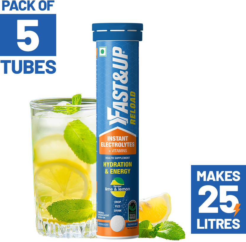 FAST&UP Electrolytes For Hydration With Instant Energy Formula-Effervescent Tablets Hydration Drink(5x20, Lime & Lemon Flavored)