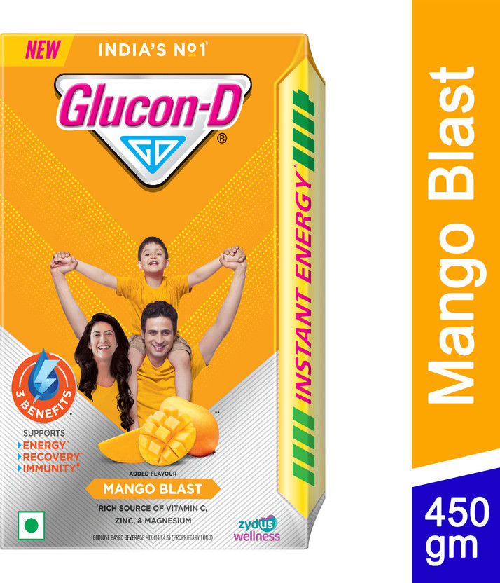 GLUCON-D Mango Blast with 3 Benefits of Energy, Recovery, and Immunity, Refill Sports Drink(450 g, Mango Blast Flavored)