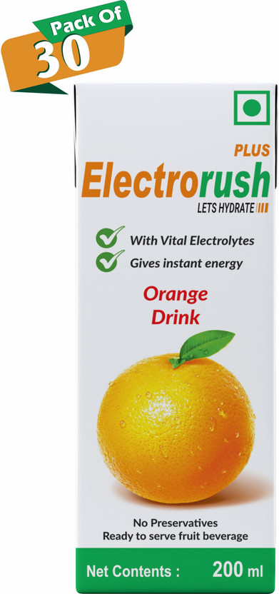 Electrorush Orange Drink with vital Electrolytes gives instant energy Sports Drink(30x200 ml, Orange Flavored)