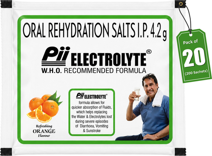 PII ELECTROLYTE Electrolyte Drink Mix Powder for Daily Hydration with Essential Minerals Energy Drink(20x10 Sachets, Orange Flavored)