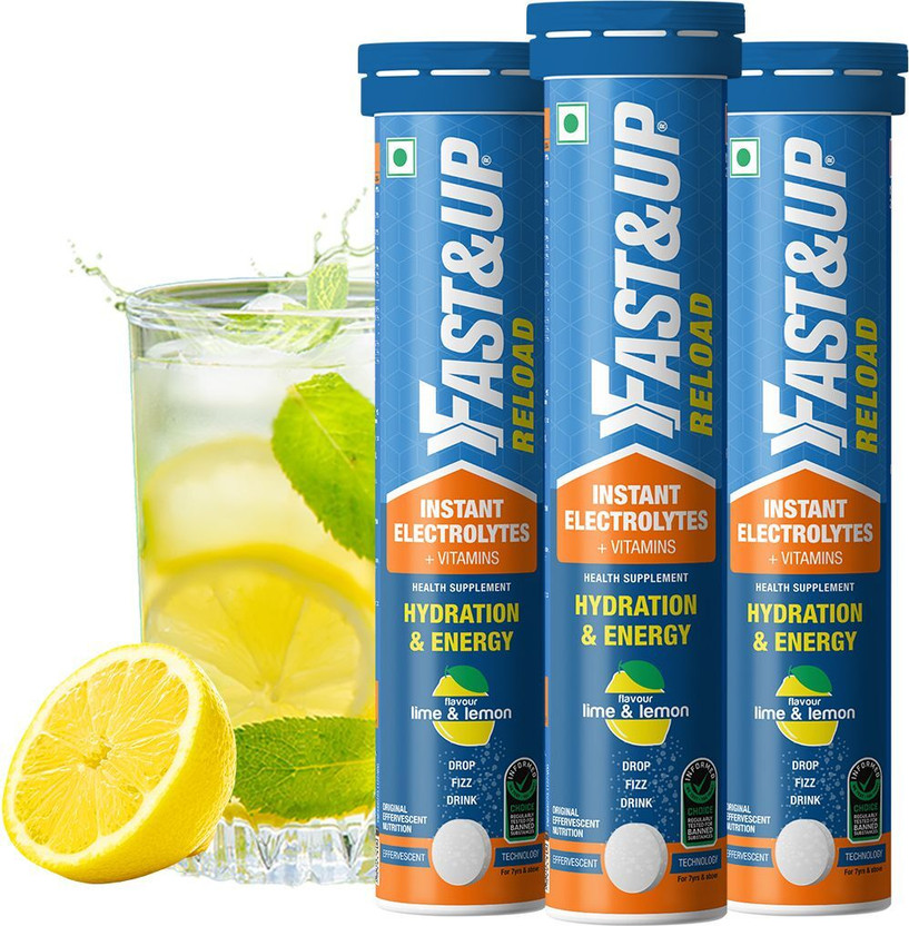 FAST&UP Reload - Low Sugar Hydration Drink. 5 Essential Electrolytes, Lime Lemon Flavor Hydration Drink(3x20, Lime & Lemon Flavored)