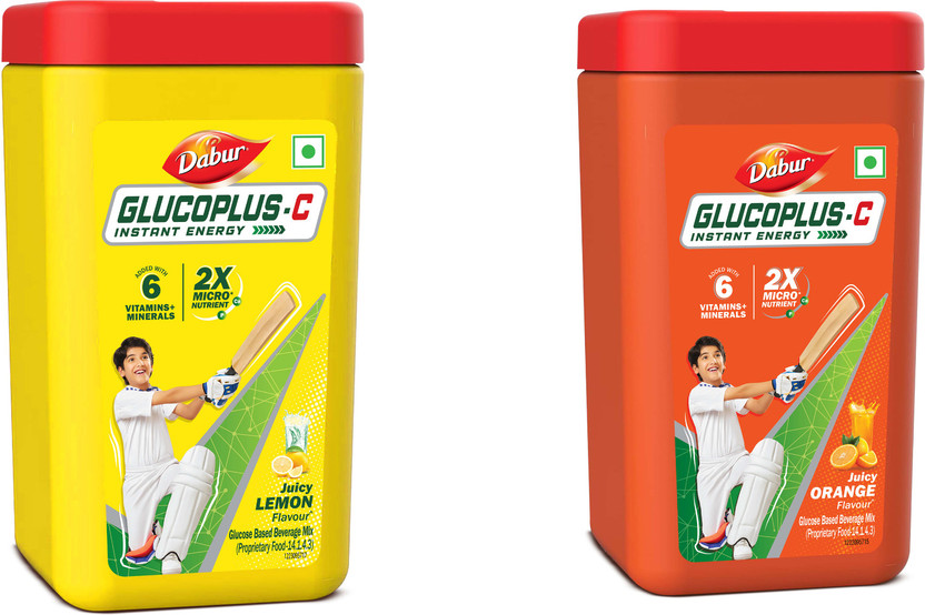 Dabur GlucoPlus-C Instant Energy Glucose (Lemon + Orange Powder) Sports Drink(2x400 g, Lemon+Orange Flavored)