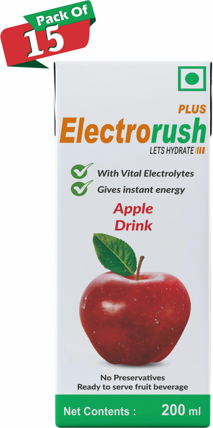 Electrorush Plus Apple I Energy Drink I With vital electrolytes Hydration Drink(15x200 ml, Apple Flavored)