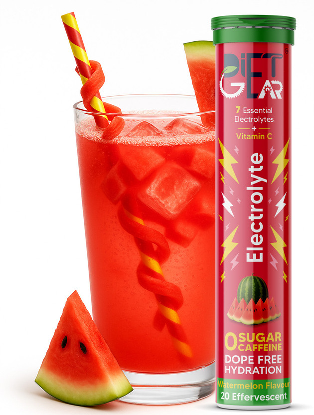 DIET GEAR Electrolytes Effervescent, Zero Sugar, Zero Caffeine, Pre & Post Workout Energy Hydration Drink(20 Tablets, Watermelon Flavored)