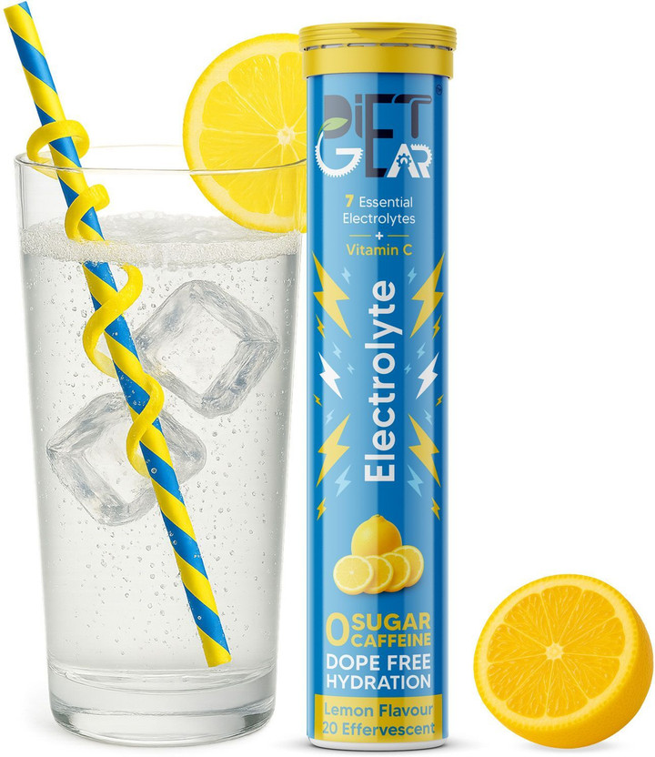 DIET GEAR Electrolytes Effervescent, Zero Sugar, Zero Caffeine, Pre & Post Workout Energy Hydration Drink(20 Tablets, Lemon Flavored)