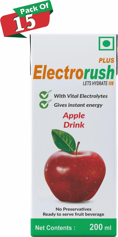 Electrorush PLUS Apple Ready to Drink Oral Rehydration Contains Electrolytes | Pack of 15 Hydration Drink(15x200 ml, Apple Flavored)