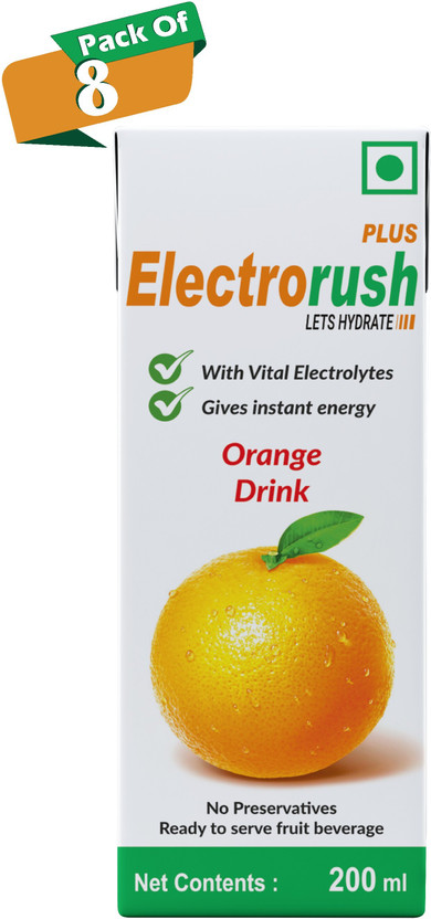 Electrorush Plus - Vital Electrolyte Rehydration Drink - Orange Pack of 8 Hydration Drink(8x200 g, Orange Flavored)
