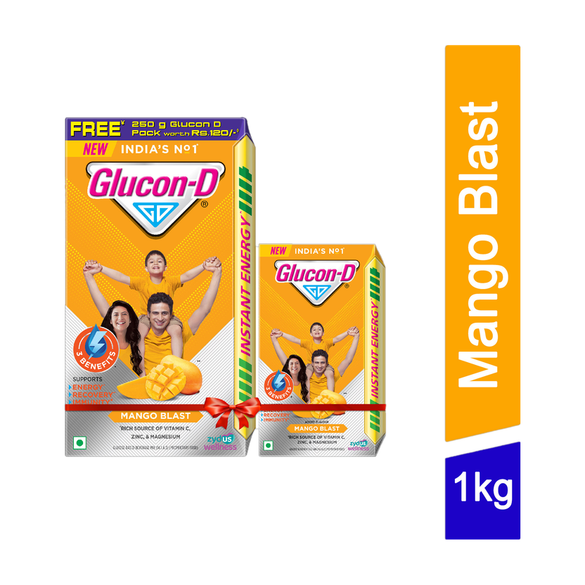 GLUCON-D GLUCON-D with 3 Benefits of Energy, Recovery, and Immunity, Refill Sports Drink Sports Drink(1 kg, Mango Blast Flavored) - Flipkart Deal