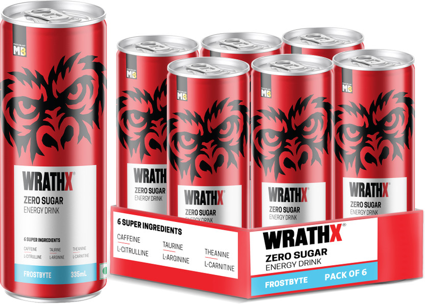 MUSCLEBLAZE WrathX Energy Drink | 760mg Taurine, 40mg L-Carnitine Energy Drink(6x335 ml, Frostbyte Flavored)