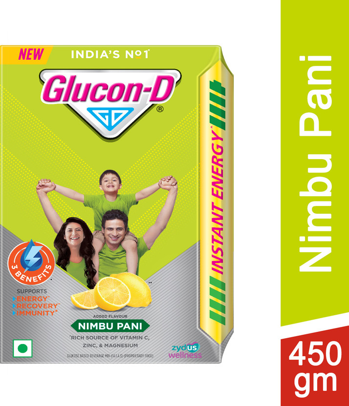 GLUCON-D Nimbu Pani with 3 Benefits of Energy, Recovery, and Immunity, Refill Energy Drink(450 g, Nimbu Pani Flavored)