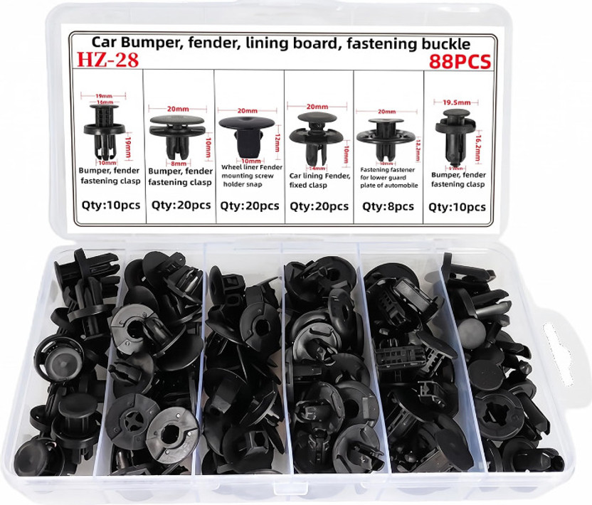 Zinnia 88 Pcs Car Bumper Fastener Clip Box, Universal Automotive Plastic Push Engine Circlip Set