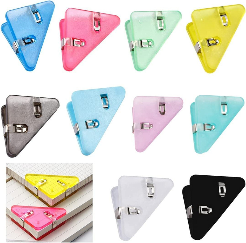KAULDVISHE Document Tool, Binder, Suitable for Office medium plastic Triangle paper corner clip(Set of 10, Multicolor)
