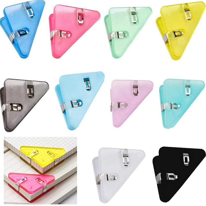 ZTOCOZ Corner Clips Multi-Color Plastic Binder Clips for Documents, Books & Office Use Medium Plastic Triangle Corner Paper Clip(Set of 10, Multi Color (WhitE, Yellow, Pink, Purple, Black, Blue,Green))