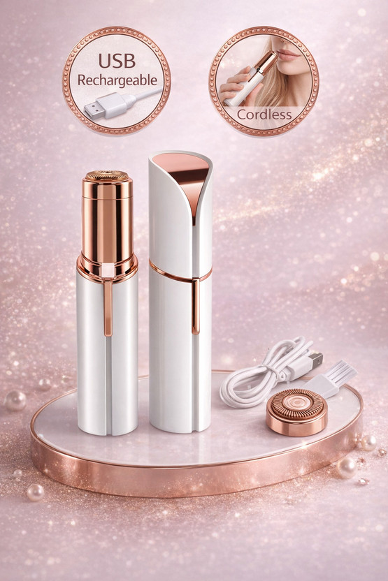 Vayu 2-in-1 Portable Facial Hair Remover Machine for Women | Upper Lips & Face Hair Remover | Eyebrow Trimmer | Painless Rechargeable Epilator Cordless Epilator(White, Gold)