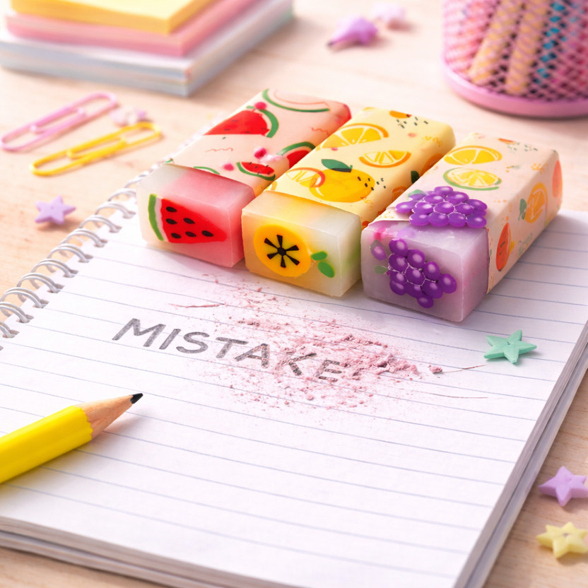 Sunita Enterprises Beautiful fruits Scented Eraser for kids multicolor pack of-3 Non-Toxic Eraser(Set of 3, Multicolor)
