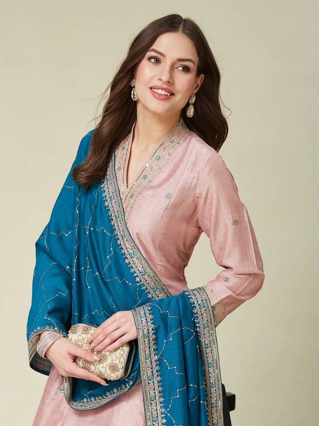 f cloth women silk blend kurta pant dupatta set