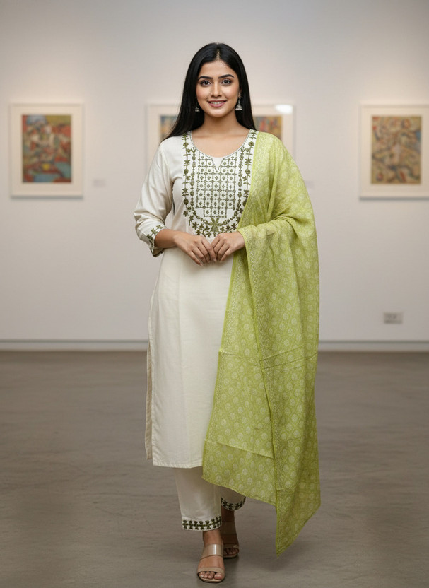 colorwings Women Kurta Palazzo Dupatta Set