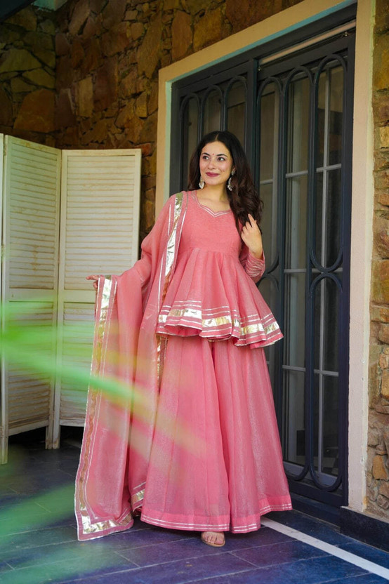 CLOTHREDHVJ Women Kurta Sharara Dupatta Set