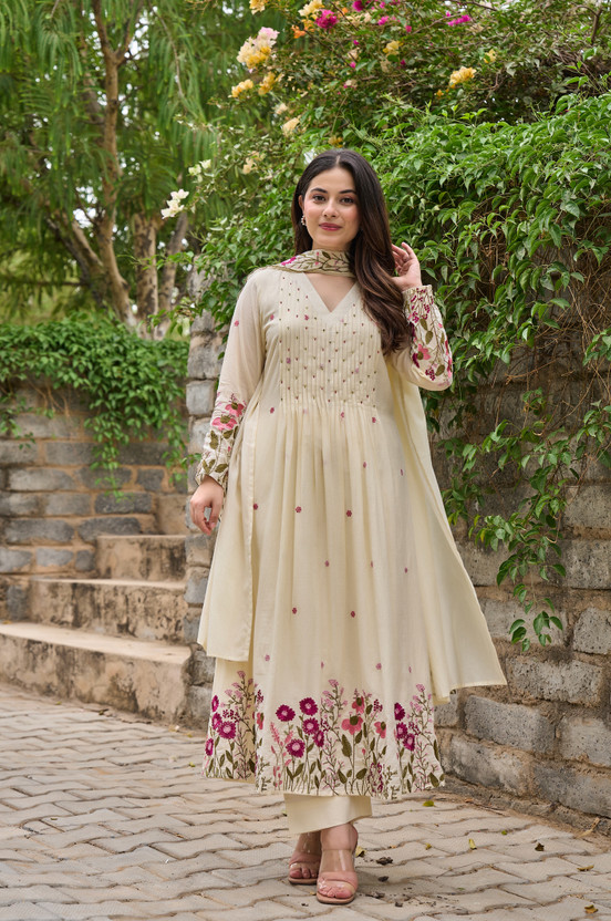 DREAM INDIA Embroidered Kurta, Trouser/Pant & Dupatta Set