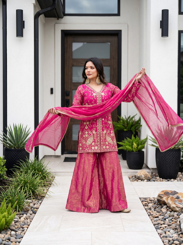 DEETIBOUTIQUE Women Kurta Palazzo Dupatta Set