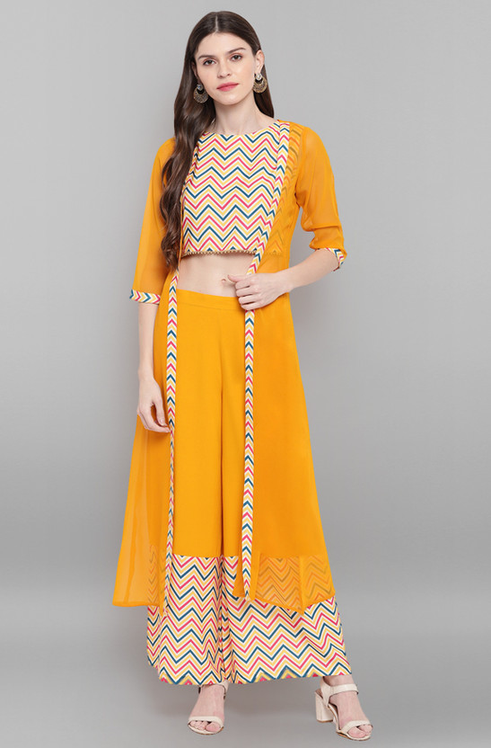 crop top jacket palazzo set