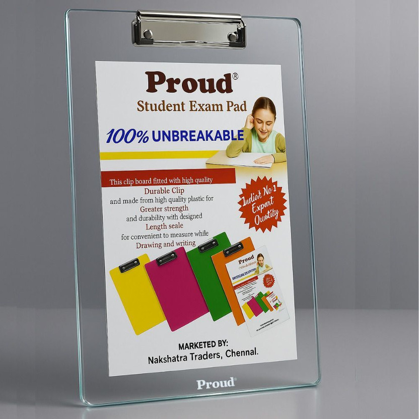 Proud Unbreakable Transparent Exam Pad, Writing Pad, Drawing Pad, Exam Board Clipboard(Set of 1, White)