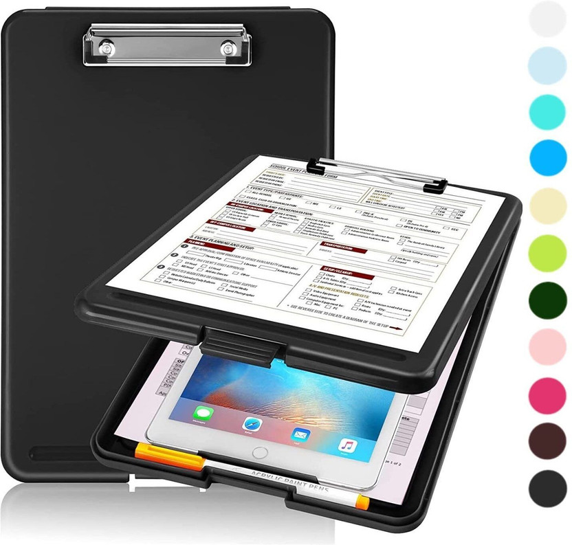 AQUATIDE A4 Size Plastic Storage Clipboard for Hospital, Office, School (Set of 1)(Set of 1, Black)