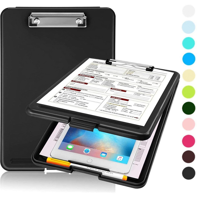 AQUATIDE A4 Size Plastic Storage Clipboard for Hospital, Office, School (Set of 1)(Set of 1, Black)