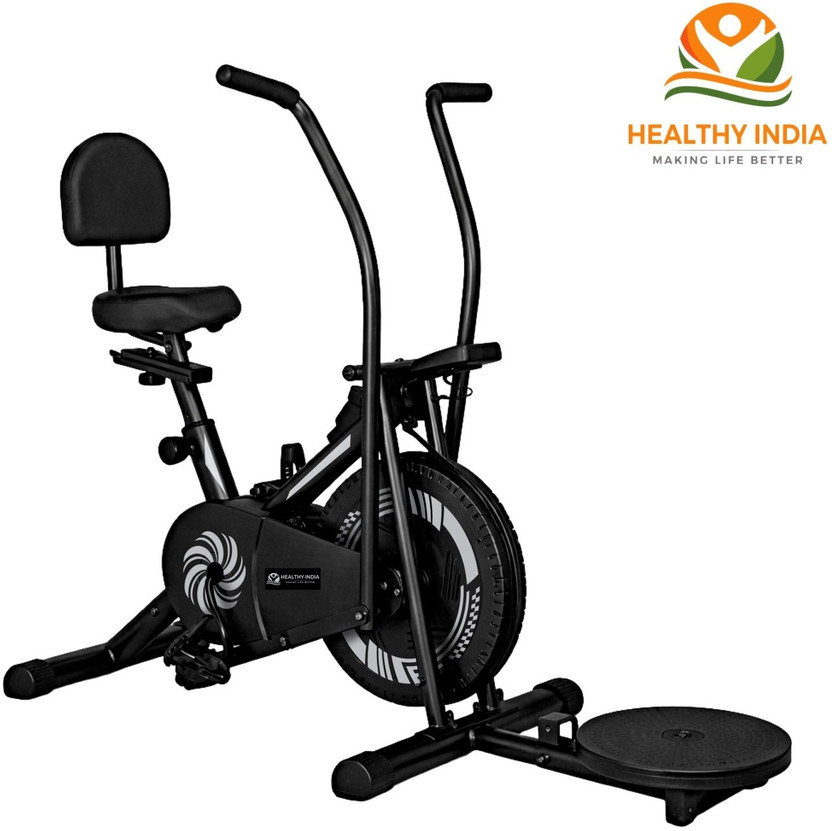 HEALTHYINDIA Exercise Bike Moving Handle 8 Levels Resistance Twister Back Rest Cardio Workout Dual-Action Stationary Exercise Bike(Grey, Black)