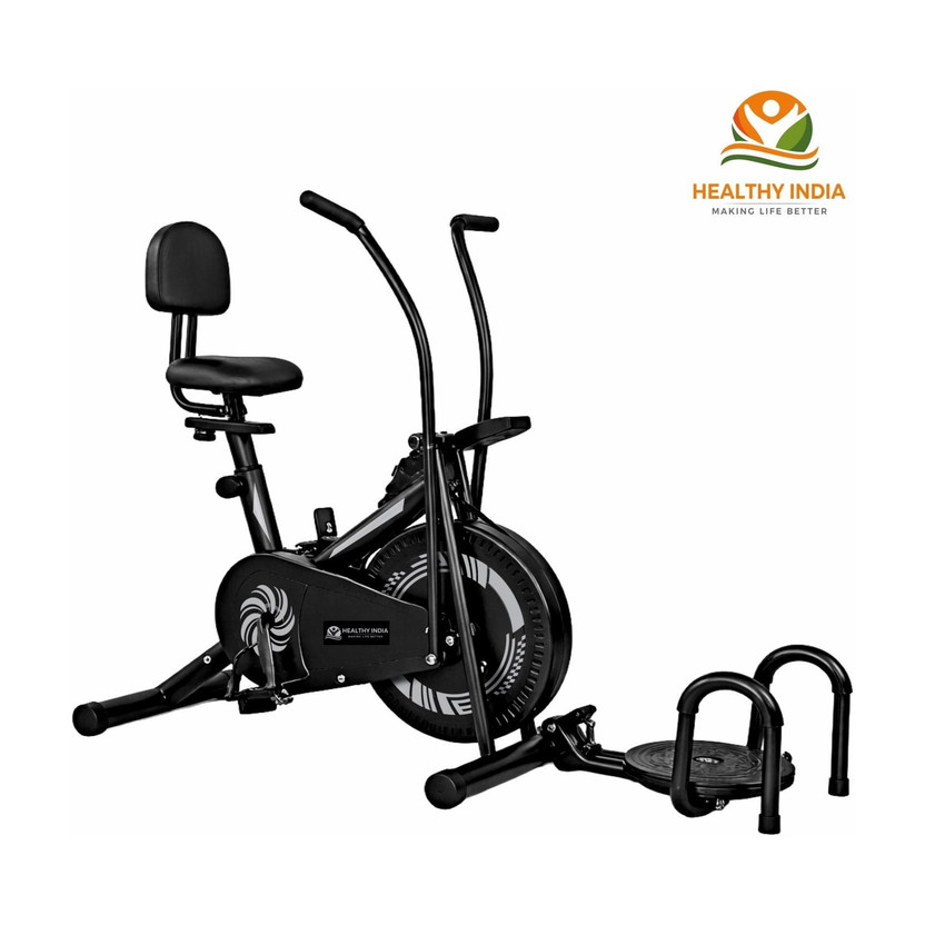 HEALTHYINDIA Exercise Bike 8 Level Resistance Moving Handle Twister PushUp Back Rest Support Dual-Action Stationary Exercise Bike(Grey, Black)