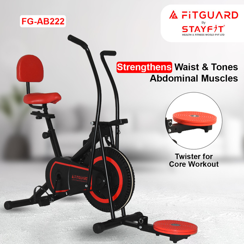 FITGUARD FG AB 222 By STAYFIT Home Use Dual Indoor Bike Moving Handle Backrest Twister Indoor Cycles Exercise Bike(Red, Black)