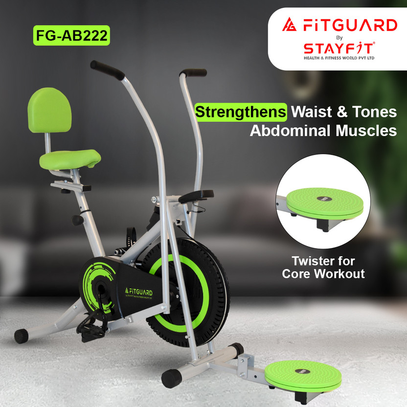 FITGUARD FG-AB 222 By STAYFIT Home Use Dual Fitness Bike Moving Handle Backrest Twister Indoor Cycles Exercise Bike(Green, Black)