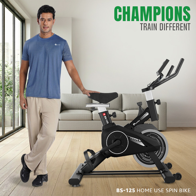 Powermax Fitness BS-125 Upright for Home Pulse Sensor 7kg Flywheel Spinner Exercise Bike(Black, White)