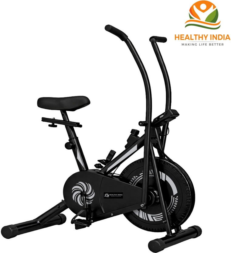 HEALTHYINDIA Fitness Exercise Bike Moving Handle 8 Level Resistance Cardio Workout Cycle Dual-Action Stationary Exercise Bike(Grey, Black)