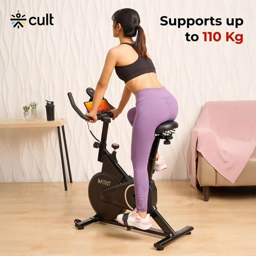 FITKIT by Cult FK7001 Spin Bike | 6Kg Flywheel | LED Screen | Max Weight: 110kg | Spinner Exercise Bike(Black)