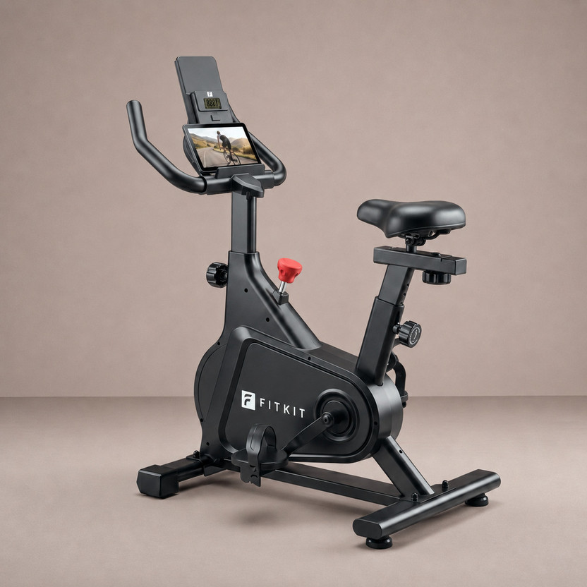 FITKIT by Cult FK8002 Spin Bike 4 Kg Flywheel Max Weight: 140kg Cushioned Seat Spinner Exercise Bike(Black, White)