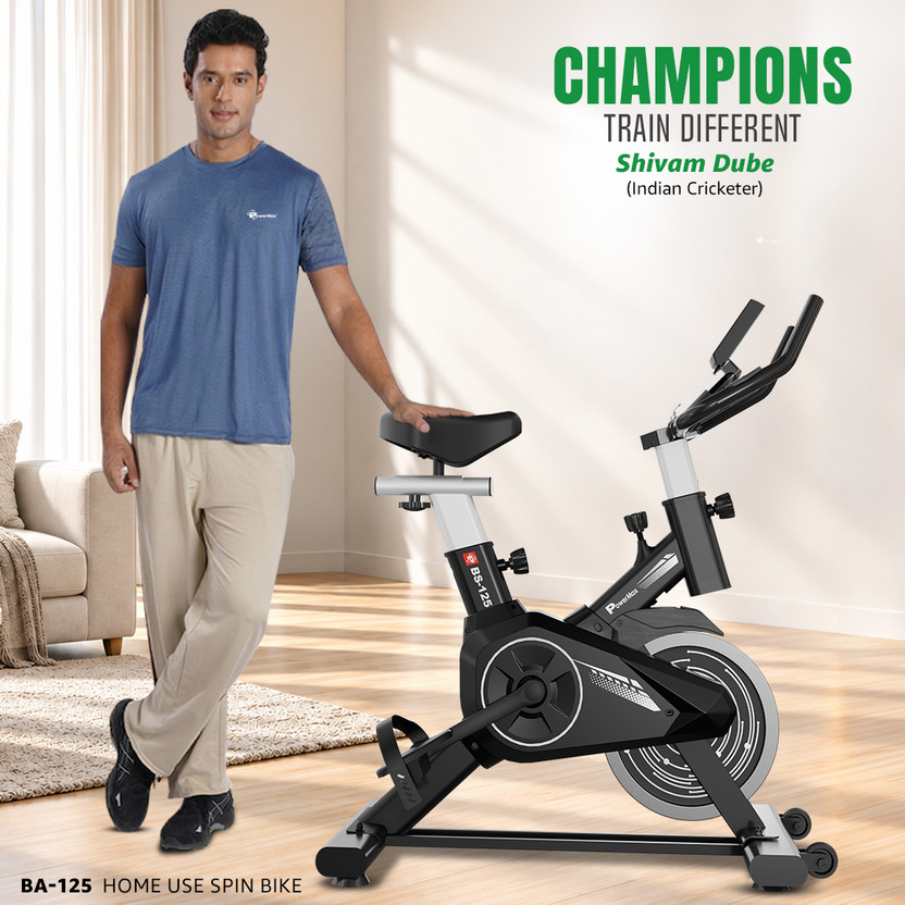 Powermax Fitness BS-125 Upright for Home Pulse Sensor 7kg Flywheel Spinner Exercise Bike(Black, White)