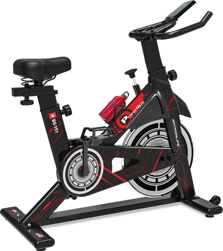 Powermax Fitness BS-151 with Adjustable Seat Pulse Sensor 10kg Flywheel for Home Gym Spinner Exercise Bike(Black, Red)